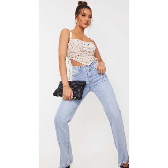 CREAM POLKA DOT RUCHED corset COWL CAMI zip tank top prettYLITTLEthing NWT 6 S - Picture 9 of 10